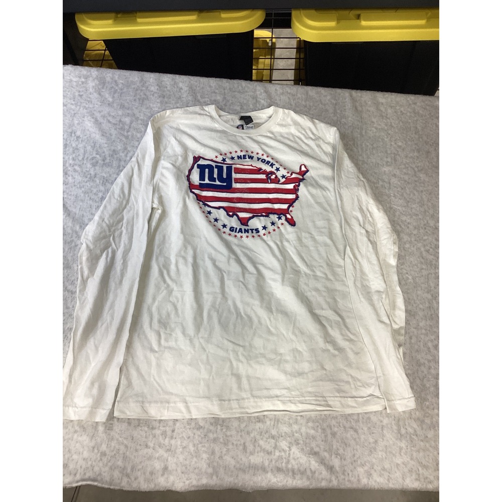 NFL Team Apparel New York Giants Long Sleeve Shirt White USA Flag Graphic Mens M